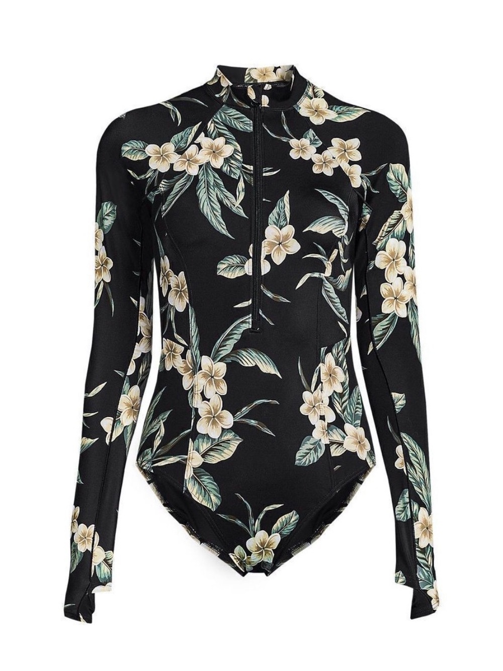 Lands’ End NWT Plumeria Floral Long Sleeve Rash Guard One Piece Swimsuit 16W